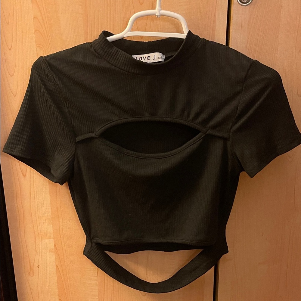 Love J Elegant Black Cutout Crop Top